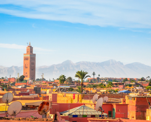 Panoramic view of Marrakech and old medina, Morocco